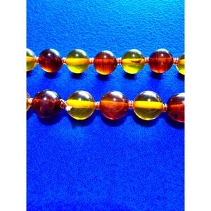 VTG Bakelite Catalin Faturan Necklace‎ 27" Opera 127g Amber Marbled Beads TESTED
